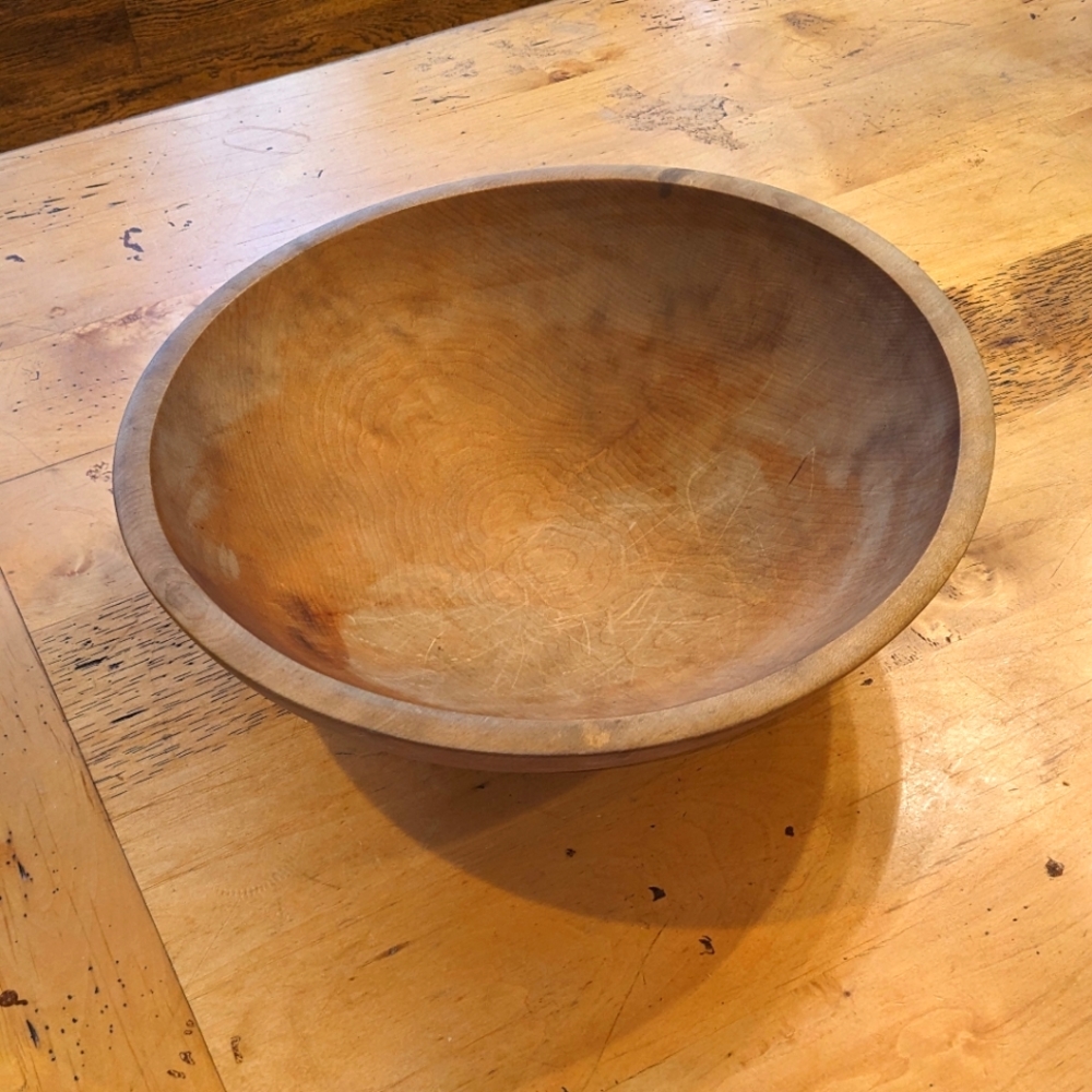 Vintage Round Wooden Dough Bowl 14"